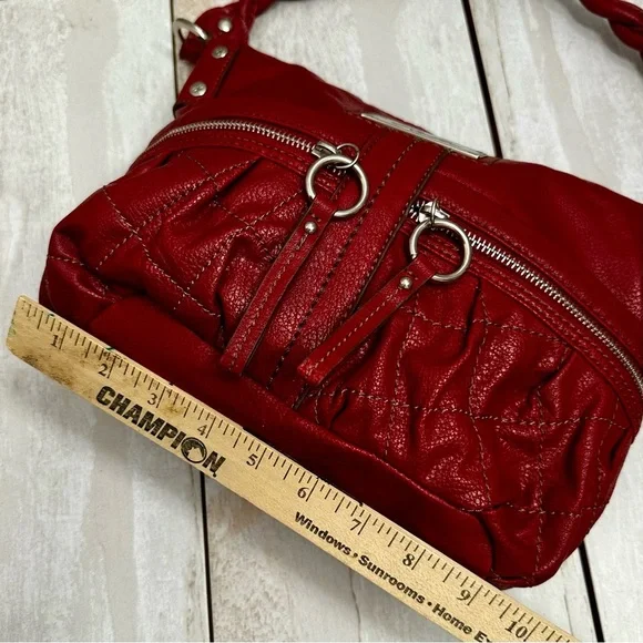 Relic Cherry Red Y2K Faux Leather Hobo Quilted Pocket Silver Accent Shoulder Bag - Picture 10 of 15